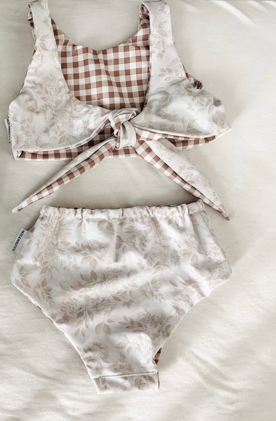 Brown floral + Gingham reversible swim