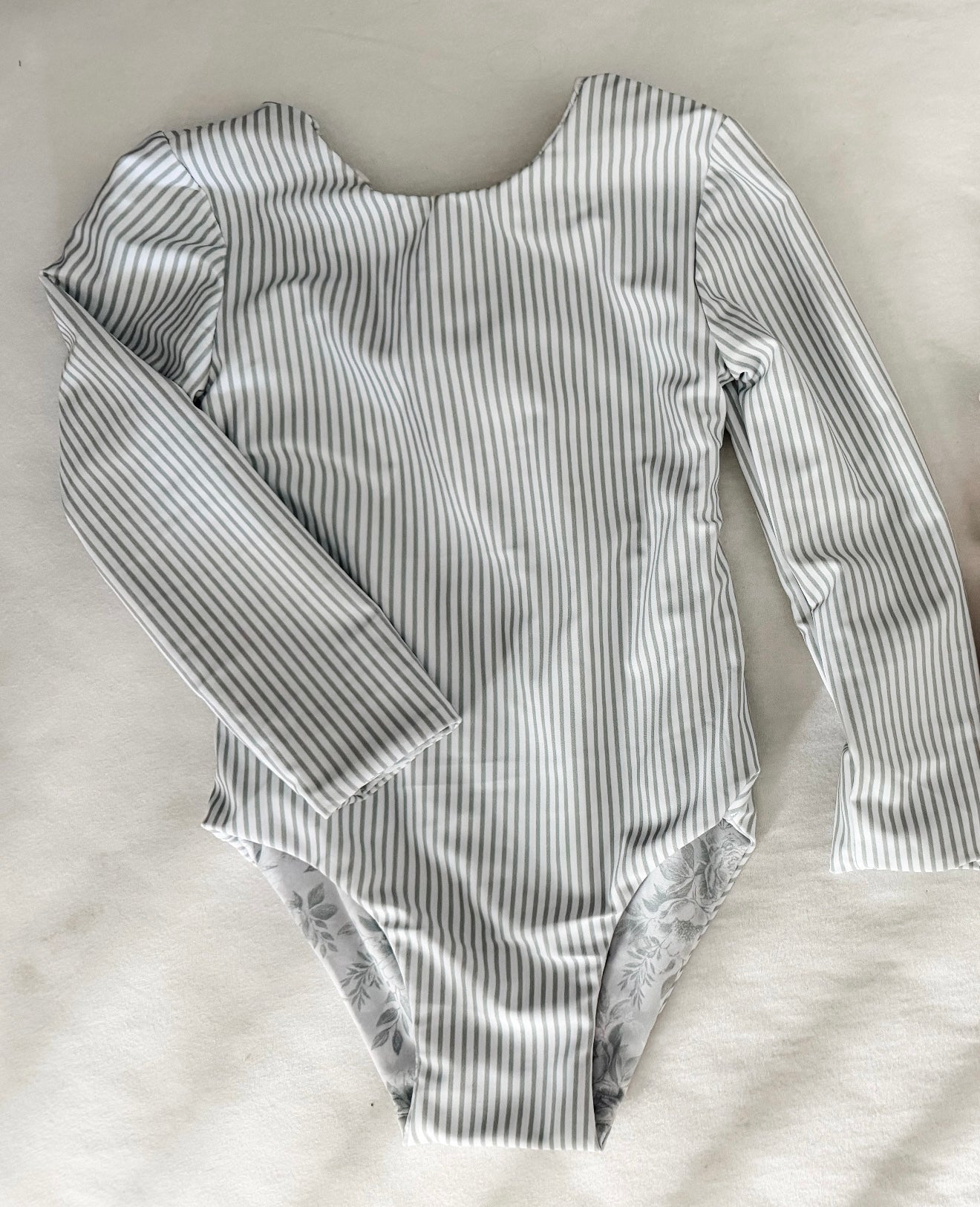 Sage Floral + Stripes reversible swim